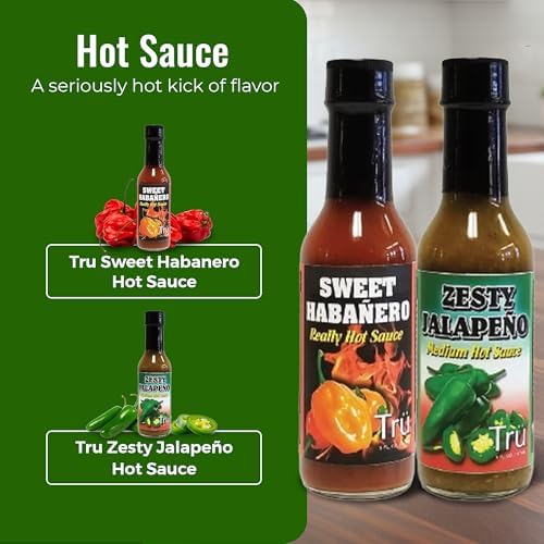 Tru Zesty Jalapeño Medium Hot Sauce – All Natural & Fresh Ingredients | Tangy & Spicy Flavor with Smoked Black Pepper Pickle Blend, 5 Fl Oz (Pack of 2)