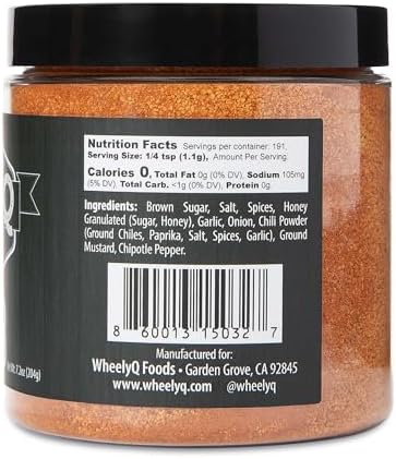 WheelyQ Barbecue All Purpose Rub & Seasoning for Ribs, Brisket, Chicken, Pork, Seafood & Veggies | Meat Rub for Smoking and Grilling (7.2 oz)