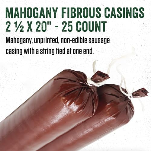 LEM Products Mahogany Fibrous Casings, 2 ½ Inches x 20 Inches, Non-Edible Sausage Casings, Stuffs Approximately 3 Pounds Per Casing, Great for Summer Sausage, Pepperoni, and Salami, 25 Count Pack