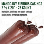 LEM Products Mahogany Fibrous Casings, 2 ½ Inches x 20 Inches, Non-Edible Sausage Casings, Stuffs Approximately 3 Pounds Per Casing, Great for Summer Sausage, Pepperoni, and Salami, 25 Count Pack