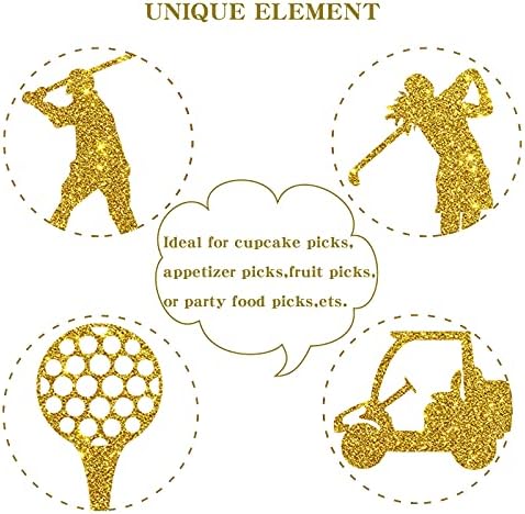 Gold Glitter Golf Cupcake Toppers, Golf Themed Baby Shower Birthday Retirement Cupcake Table Decorations Supplies, 24 Pcs
