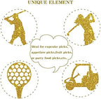 Gold Glitter Golf Cupcake Toppers, Golf Themed Baby Shower Birthday Retirement Cupcake Table Decorations Supplies, 24 Pcs