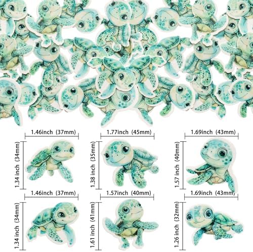 Gyufise 54Pcs Turtle Cupcake Toppers Wafer Paper Turtle Cupcake Picks Edible Sea Turtle Cake Decorations for Under the Sea Animal Theme Baby Shower Birthday Party Supplies Blue