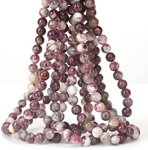 70PCS Natural 8MM Healing Gemstone, Plum Blossom Tourmaline Energy Stone Round Loose Beads, Semi-Precious Crystal Beads with Free Elastic String for Jewelry Making DIY
