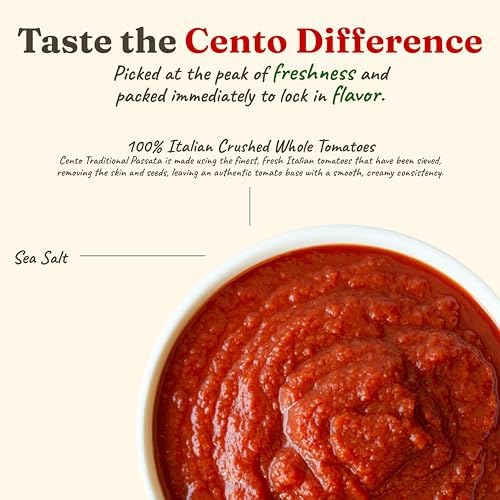 Cento Tomato Passata 24 Oz (Pack of 6) 100% Fresh Italian Sieved Tomato Puree for Homemade Pasta Sauce, Soup, Pizza, Meat, Salsa Recipes - Made in Italy - Non-GMO, Gluten-Free