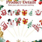 Christmas Cupcake Toppers Cake Decorations, 24 PCS Merry Christmas Cake Topper, Glitter Santa Clus Snowman Xmas Tree Decorative Cupcakes Ficks Food Picks for Xmas Holiday Party Decoration Supplies
