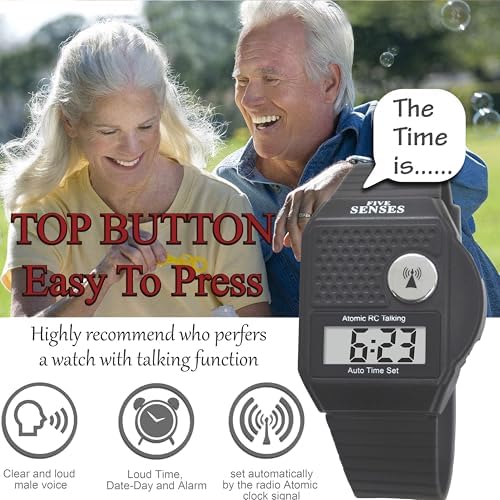 FIVE SENSES - English Atomic Talking Watch, Easy to use for Seniors Blind Men Women, Loud Talking Watch with Sound for Vision Impaired, Watches for Elderly Women, Blind People Products 1026