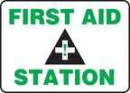 Accuform MFSD960VP Plastic Safety Sign, "First AID Station" with Graphic, 10" Length x 14" Width x 0.055" Thickness, Green/Black on White