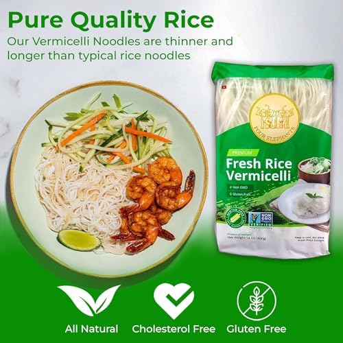 Rice Vermicelli Noodles (Authentic) | 2.6 lbs | Pack of 3 | Tasty For Ramen Noodles, Vietnamese Rice Noodles & Spring Rolls | Non-GMO & Gluten-Free | Four Elephants Brand