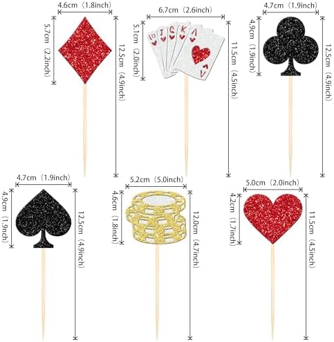 24 PCS Casino Poker Theme Cupcake Toppers Glitter Poker Game Chips Player Las Vegas Casino Cupcake Picks for Las Vegas Casino Night Poker Theme Birthday Party Cake Decorations Supplies