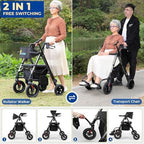 Foldable Rollator Walkers for Seniors with Seat, Lightweight 2 in 1 Rolling Walker Wheelchair Combo for Adult, Transport Chair with Brakes, Adjustable Seat and Handle, 300 Lb. Weight Capacity, Grey