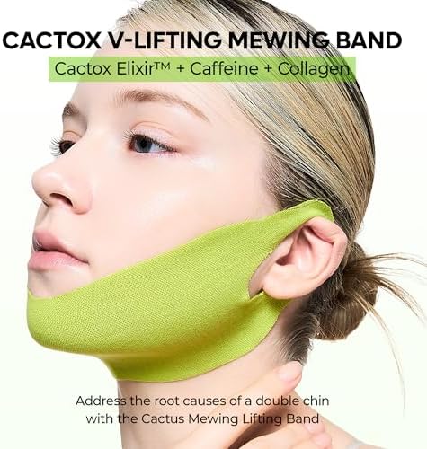 Dr.Melaxin CACTOX V-Lifting Mewing Band – Cactox + Caffeine + Collagen Double Chin Lifting Band for Sagging Jawline & Facial Puffiness | 115.49% Jaw & Chin Lifting Improvement | Korean V-Line Lifting