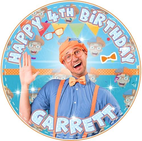 7.5 Inch Edible Cake Topper – Blipi Orange Themed Birthday Party Collection of Edible Cake Decorations round