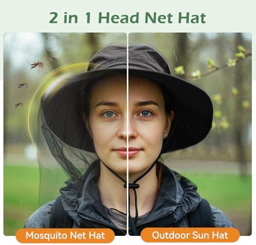 American Trends Fishing Hat with Hidden Mosquito Net Bug Net Bee Keeper Hats with Veil Bucket Hat for Men Women