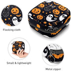 Black Cat Ghost Pumpkin Halloween Sanitary Napkin Storage Bag, Tampons Collect Holder Purse, First Period Kit for Girls Women, Pad Bag for Period for School