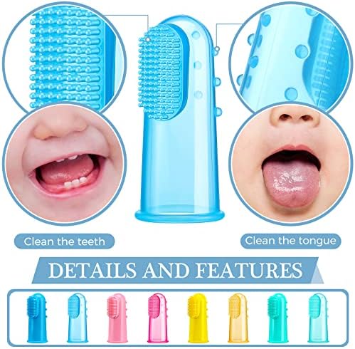 Zopeal 8 Sets Baby Finger Toothbrush Infant Toddler Training Teething Newborns Soft Silicone with 8 Boxes for Oral Habit Teething Tongue Cleaning Massaging Travel Gift Brush 0-6 and 6-12 Months