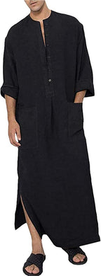 YAOHUOLE Kaftan for Men Long Sleeve Muslim Men Thobe Kaftan Thobe with Pockets