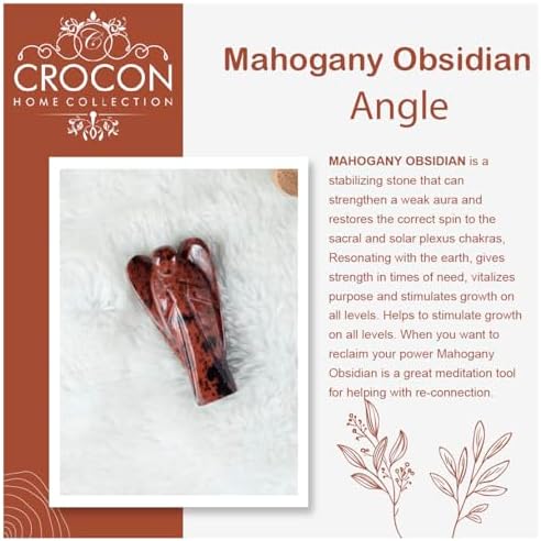 "Mahogany Obsidian Gemstone Guardian Angel Healing Crystal, Hand Carved Pocket Angel Figurine - Handmade Mini Statue for Love, Peace & Healing, Crystals for Positive Energy, Natural Gemstone Figurine"