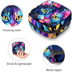 Sanitary Napkin Storage Bag, Zipper Period Pouch for Teen Girls Women, Portable Menstrual Tampons Collect Bags Cat Pattern