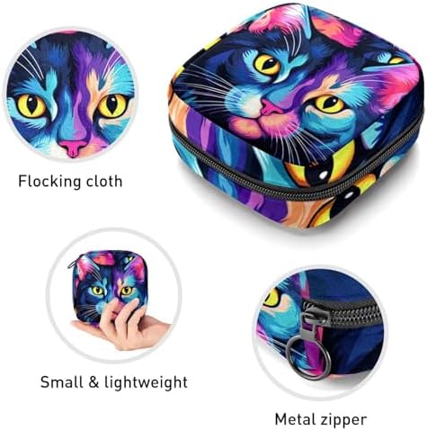 Sanitary Napkin Storage Bag, Zipper Period Pouch for Teen Girls Women, Portable Menstrual Tampons Collect Bags Cat Pattern