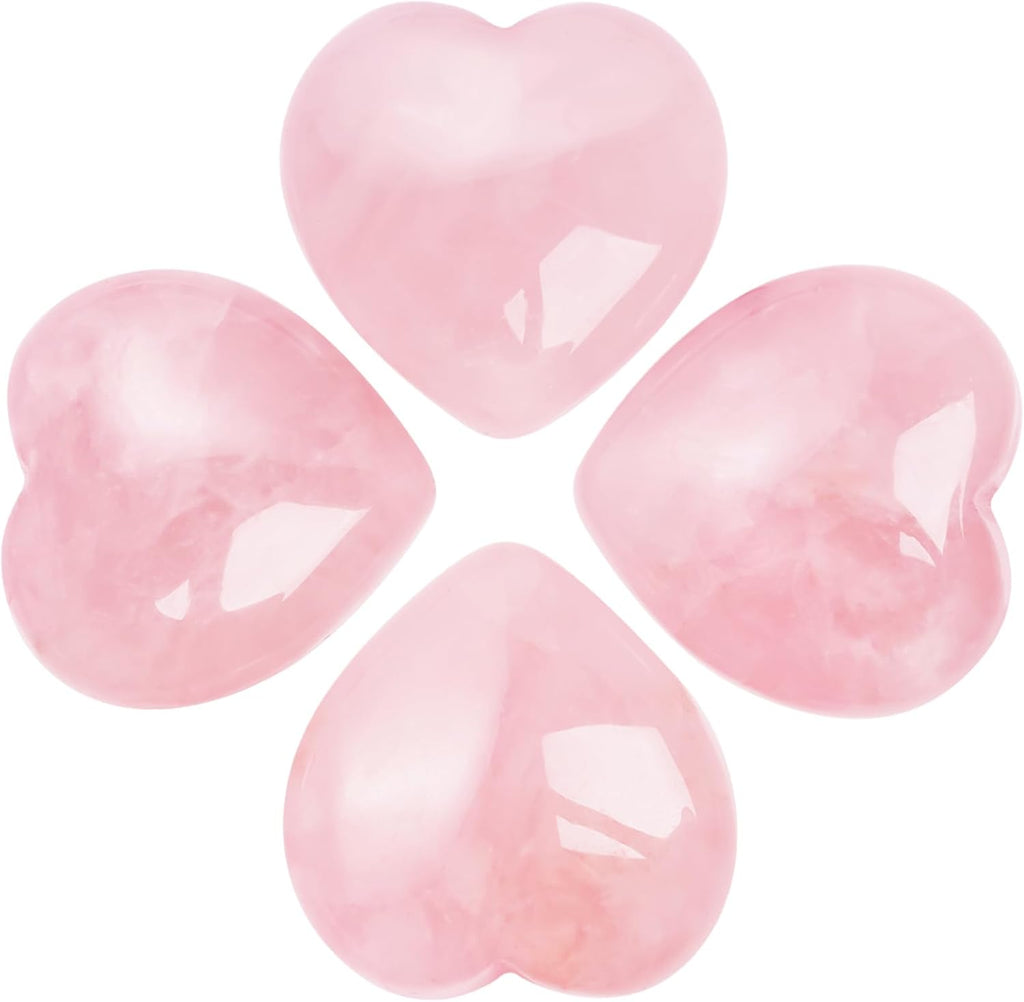 Marrywindix 4 Packs 1.2 Inches Healing Crystal Natural Rose Stone Heart Love Carved Palm Worry Stone Chakra Reiki Balancing