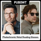 Reading Glasses Men Photochromic Blue Light Blocking Readers Wide Frame Style Metal Frame Tinted Eyeglasses PT2407