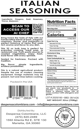 2 Lbs Bulk Italian Seasoning - Despensa Colombiana Condimento Italiano for Mediterranean Cooking and Sazon - Ideal Italian Seasoning Bulk Herbs Blend for Flavoring Dishes and Enhancing Culinary Creations