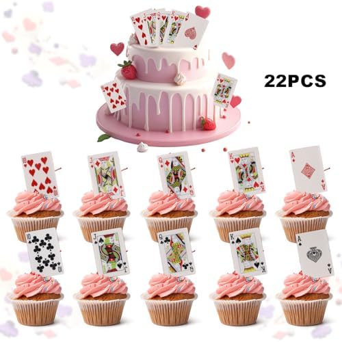 Edible Poker Cake Toppers Casino Cake Decorations - 22Pcs Playing Cards Cake Toppers Edible Casino Cupcake Toppers for Las Vegas Scene Casino Theme Party Decorations