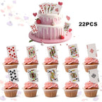 Edible Poker Cake Toppers Casino Cake Decorations - 22Pcs Playing Cards Cake Toppers Edible Casino Cupcake Toppers for Las Vegas Scene Casino Theme Party Decorations