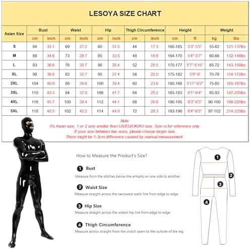 LESOYA Men's Shiny Wetlook PVC Leather Zipper Crotch Bodysuit Full Body Catsuit Attached Hood Gloves