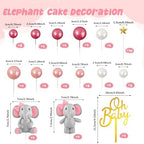 38 PCS Elephant Cake Decoration Cute Baby Elephant Cake Decorations Oh Baby Cake Topper Star Cake Topper Pink Pearl Balls Cake Picks for Baby Shower Girl Elephant Theme Party Supplies