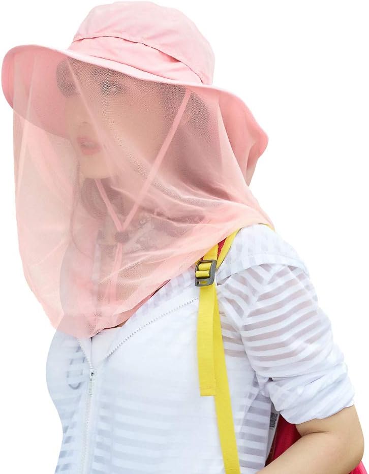 Mosquito Head Net Hat, Safari Sun Hat with Veil Mesh Protection from Insect