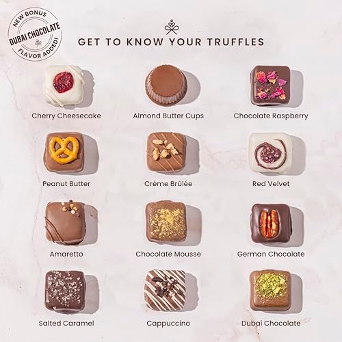 Chocolate Gift Basket, Candy Food Gifts, Gourmet Snack Box, Holiday Present Idea, Corporate Him & Her, Men, Women, Two-Tier Box with Assorted Belgian and Dubai Truffles, 10+ Flavors, Bonnie and Pop (Copper)