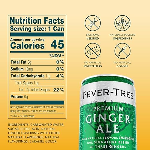 Fever Tree Ginger Ale - Premium Quality Mixer - Refreshing Beverage for Cocktails & Mocktails. Naturally Sourced Ingredients, No Artificial Sweeteners or Colors - 150 ML Cans - Pack of 24