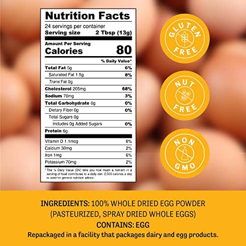 Judee's Gluten Free Dried Whole Egg Powder - Versatile Baking with Egg Powder - Camping & Backpacking with Protein Mix - Long-Term Storage Ready Blend - 11 Oz