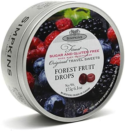 Simpkins Sugar and Gluten Free Forest Fruit Travel Sweets 175g Tin (Pack of 3)