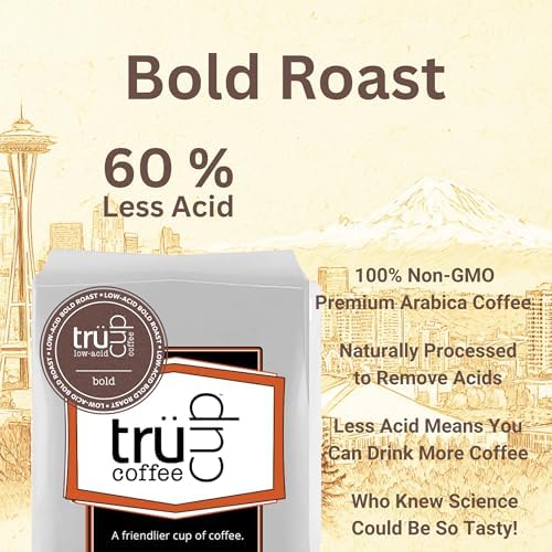 trücup Low Acid Coffee, Ground Coffee Dark Roast - Drip Grind 2 LB, Natural Water&Steam Process 60% Less Acid, Smooth Flavor, Stomach-Friendly Rich in Antioxidants