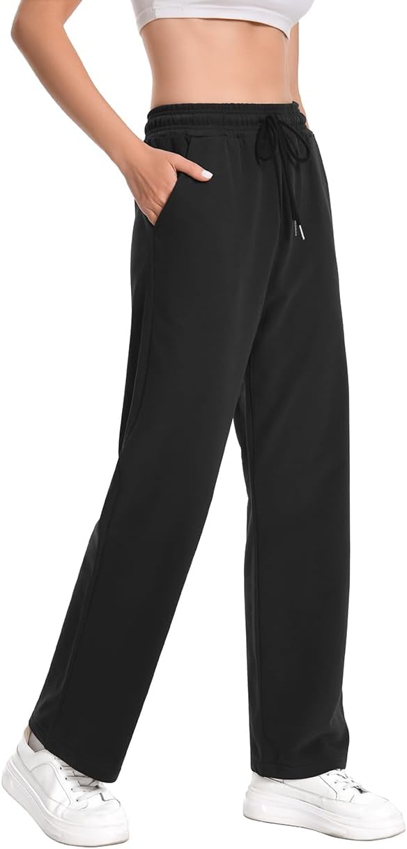 Auriviz High Waisted Sweat Pants Drawstring Womens Sweatpants Slant Side Pockets Straight Leg Pants 29’’ Inseam