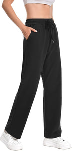 Auriviz High Waisted Sweat Pants Drawstring Womens Sweatpants Slant Side Pockets Straight Leg Pants 29’’ Inseam