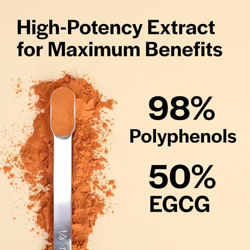 Green Tea Extract Powder 98% Polyphenols, 50% EGCG, Decaffeinated, Powerful Antioxidant & Metabolism And Immune Support, Clean Energy & Focus Without Caffeine, Pure Extract for Drinks, DIY Skin Care