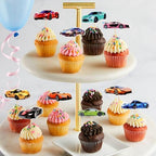 Racing Car Cupcake Toppers,24 PCS Racing Car Rider Theme Cupcake Decoration,Fighting Race Car Cupcake Picks Racing Car Cupcake Toppers for Baby Shower