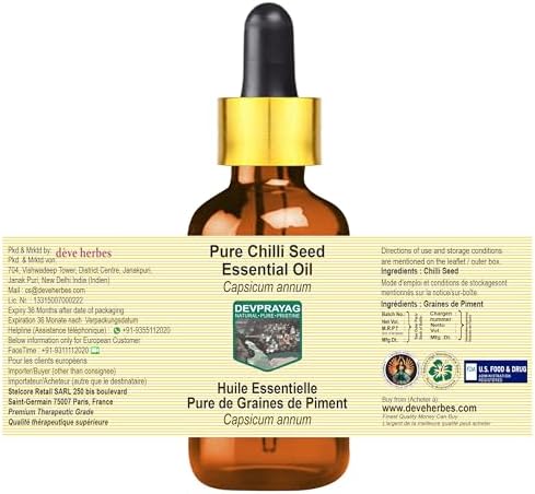 Pure Chilli Seed Essential Oil (Capsicum annum) with Glass Dropper Steam Distilled (Pack of Three) 100ml X 3 (10 oz)