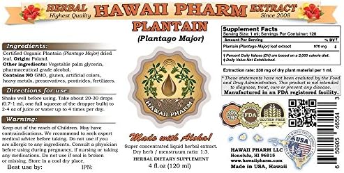 Hawaii Pharm Plantain Liquid Extract, Plantain (Plantago Major) Tincture, Herbal Supplement, Made in USA, 4 fl.oz