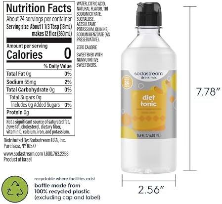SodaStream Diet Tonic New Pour Bottle, 14.9 FL Oz (Pack of 4)