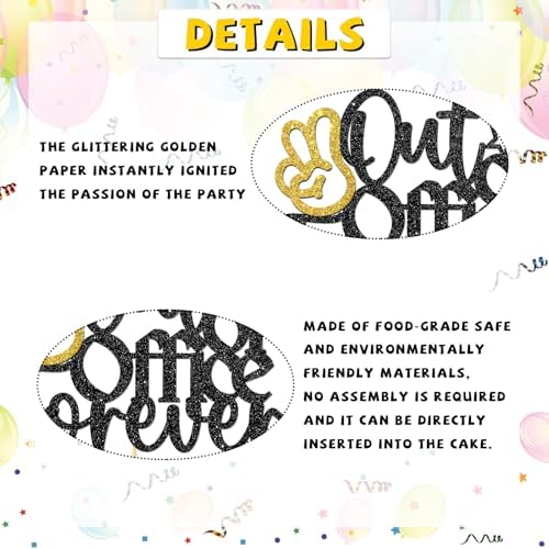 Out of Office Forever Cake Topper Retirement Cake Decorations Happy Retirement Party Decor for Men & Women I'm Retired Cake Decor Gold Black Glitter