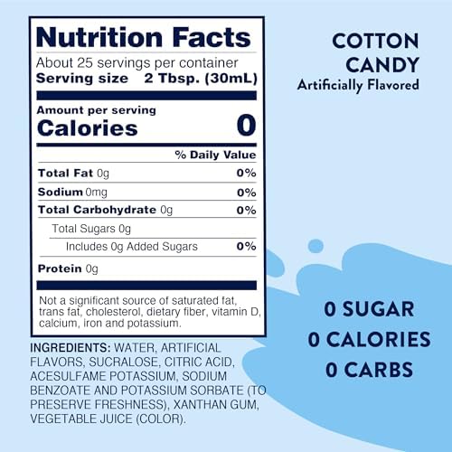 Jordan's Skinny Mixes Sugar Free Syrup, Cotton Candy Flavor, Fruit Flavored Water Enhancer, Drink Mix, Iced Tea, Lemonade, Drinks, Low Calorie Water Flavoring, Dairy & Gluten Free, Kosher, 25.4 Fl Oz, 2 Pack