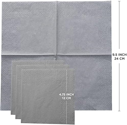 Granite Grey Beverage Napkins, 2-Ply Disposable Paper Napkins-Bar, Cocktail, Weddings, Birthday, EU Made, (300 Count)