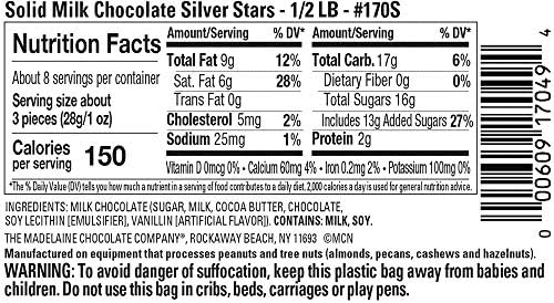 Madelaine Chocolate Silver Stars - Easter Candy Party Favors - 24 Milk Chocolate Candy Individually Wrapped In Silver Foil for Party Decorations 8 Oz Bag
