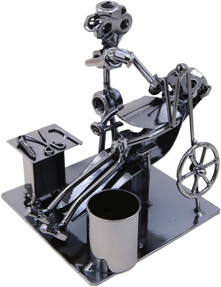 Creative Dentist Statue Ornament with Pen Holder,Iron Art Doctor Oral Examination Nuts And Bolts Metal Sculpture Ornaments Figurine Gift for Man Boy Dentist Office Clinic Father's Day Birthday