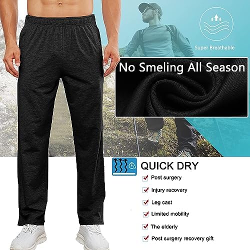 Deyeek Men's Tear Away Pants 2 Side Snap Open Bottom Sweatpants Loose Fit Casual Post Surgery Pants with Pockets